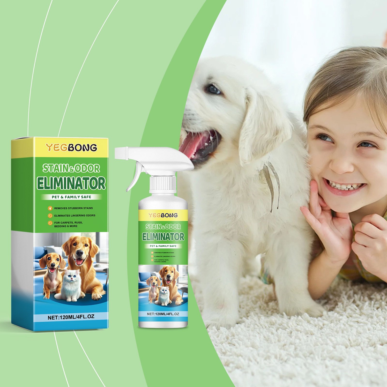 Yegbong Pet Stain Remover, Cat Dog Pet Stain Food Grease Pet Mucus Saliva Clean - Image 2