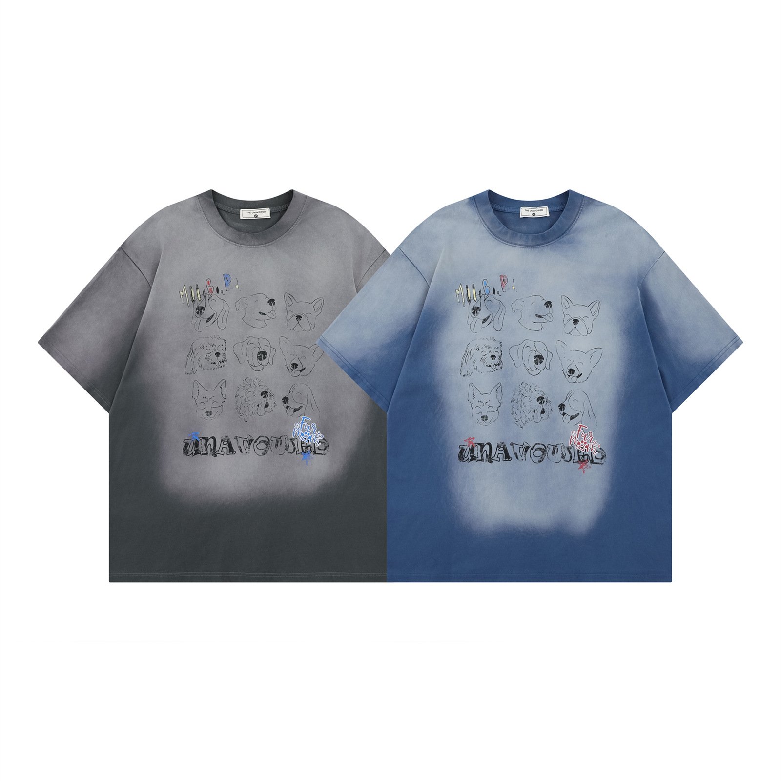 Gradient Fun Pet Print Short Sleeve T-Shirt Men's Couple Casual Loose Top - Image 5