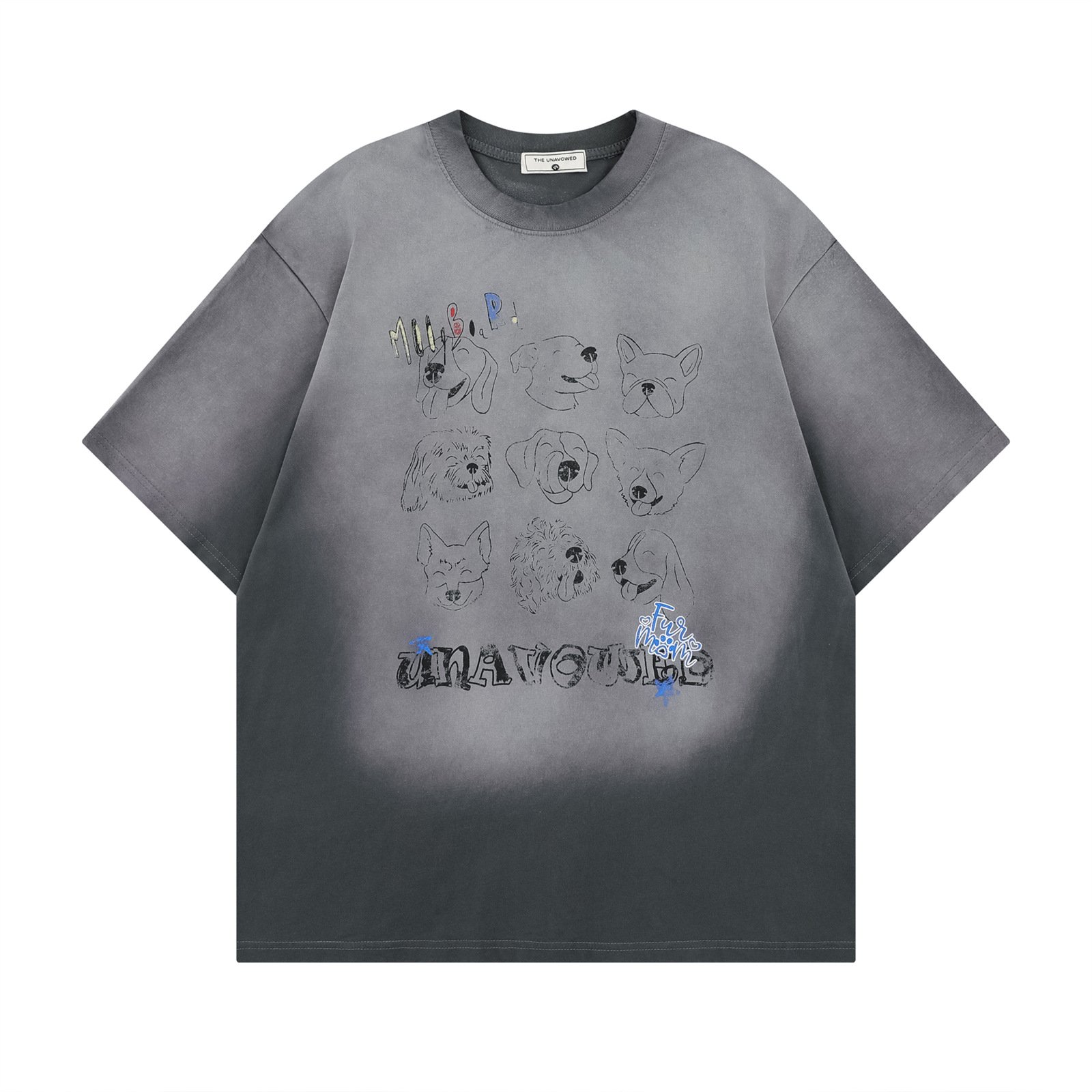 Gradient Fun Pet Print Short Sleeve T-Shirt Men's Couple Casual Loose Top