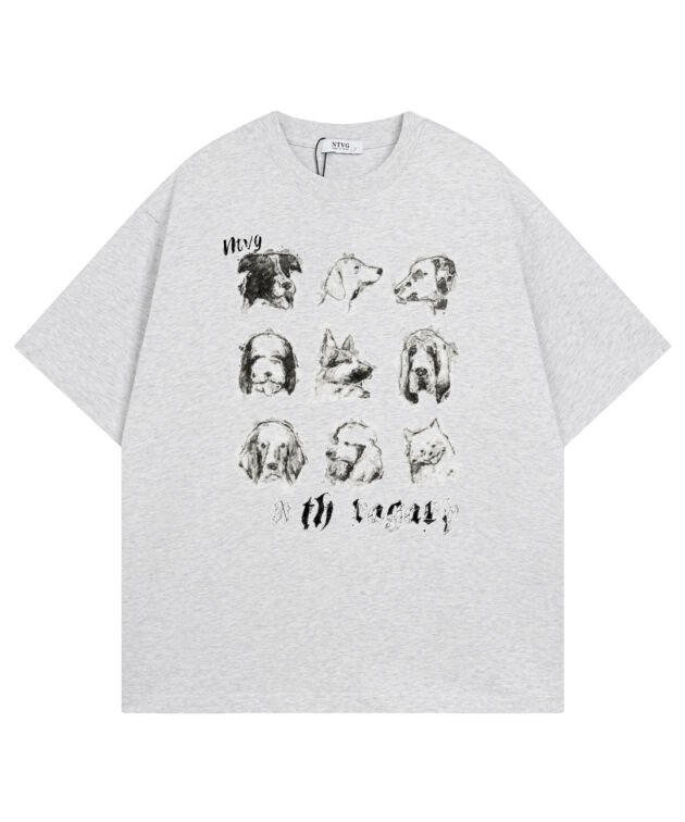 Retro Fun Pet Print Short Sleeve T-Shirt Men's Summer Loose Casual Versatile Couple Top