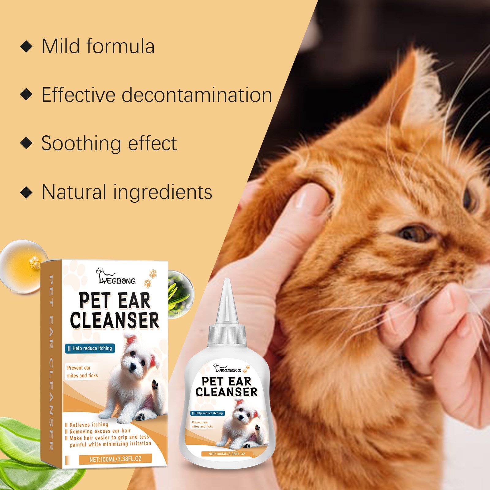 Yegbong Pet Ear Cleaner All-Purpose Ear Cleaning Dirt Cleaning Solution For Cats And Dogs - Image 3